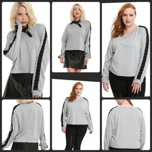 Hot Topic Grey Long Sleeve Sweatshirt Top with Black Lace Up Sleeves
